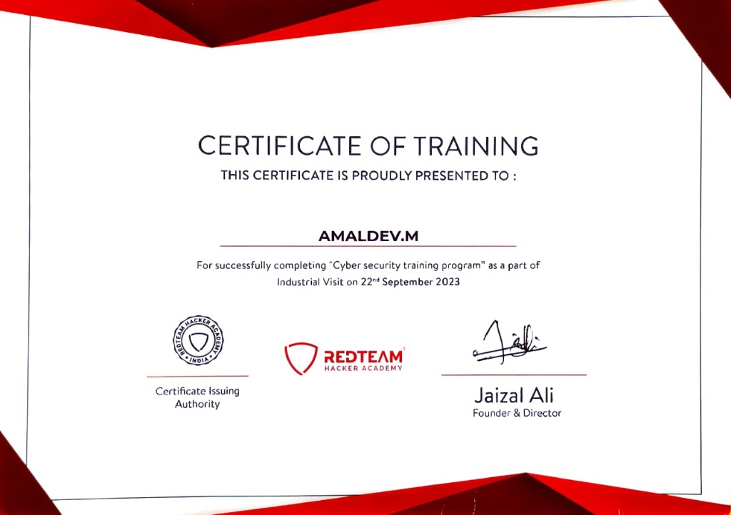 REDTEAM Cyber Security Training Certificate