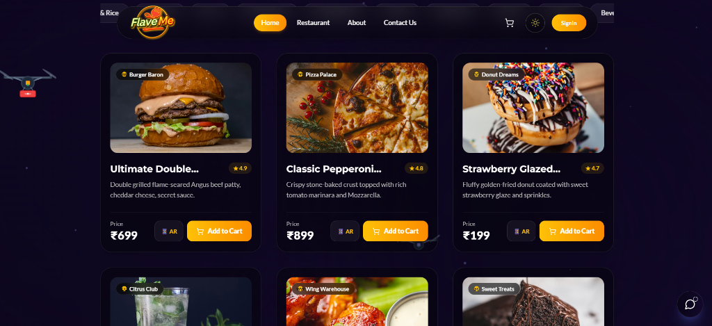 FlaveMe - Menu Selection