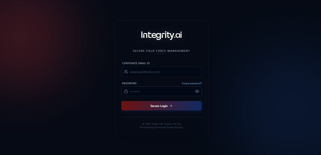 Tertius Integrity App - Login Screen
